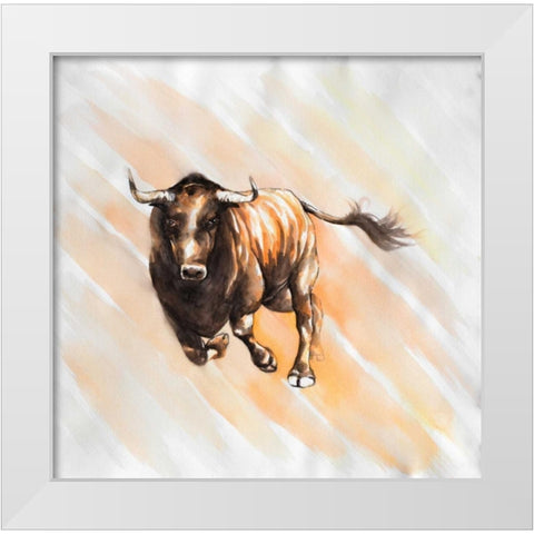Bull Run in Watercolor White Modern Wood Framed Art Print by Atelier B Art Studio