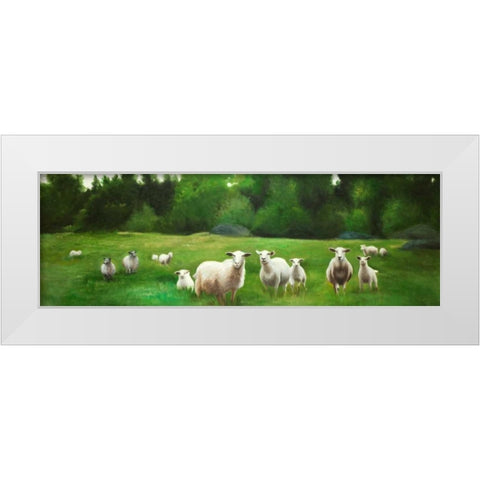 Fields of Sheep White Modern Wood Framed Art Print by Atelier B Art Studio