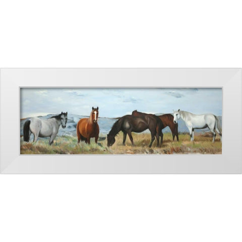Herd of Wild Horses White Modern Wood Framed Art Print by Atelier B Art Studio