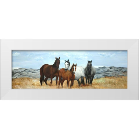 Group of Wild Horses White Modern Wood Framed Art Print by Atelier B Art Studio