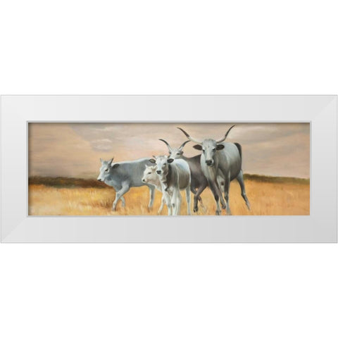 Nguni Cattle White Modern Wood Framed Art Print by Atelier B Art Studio