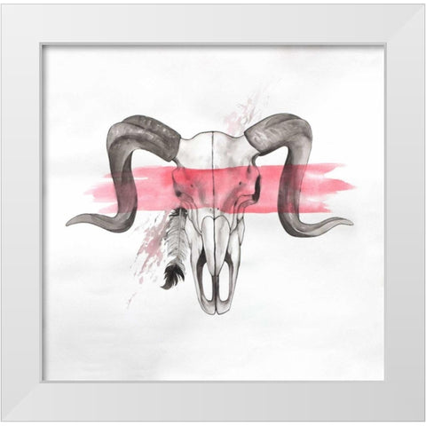Sheep Ram Skull Horns in Watercolor White Modern Wood Framed Art Print by Atelier B Art Studio