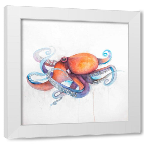 Colorful Octopus White Modern Wood Framed Art Print by Atelier B Art Studio