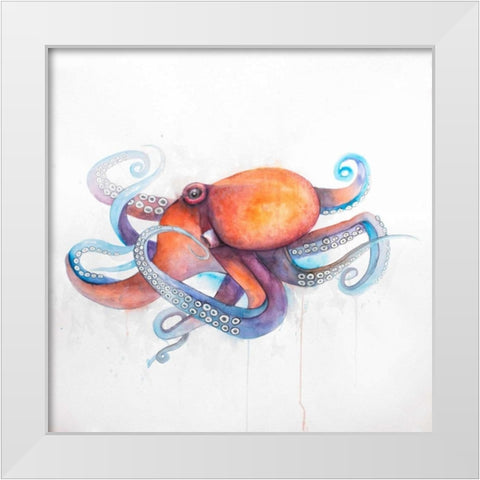 Colorful Octopus White Modern Wood Framed Art Print by Atelier B Art Studio