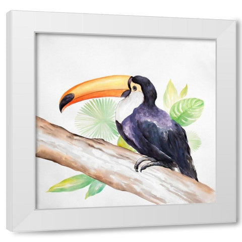 Tropical Bird White Modern Wood Framed Art Print by Atelier B Art Studio