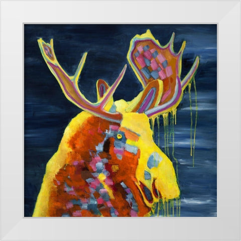 COLOR SPLASHING MOOSE White Modern Wood Framed Art Print by Atelier B Art Studio