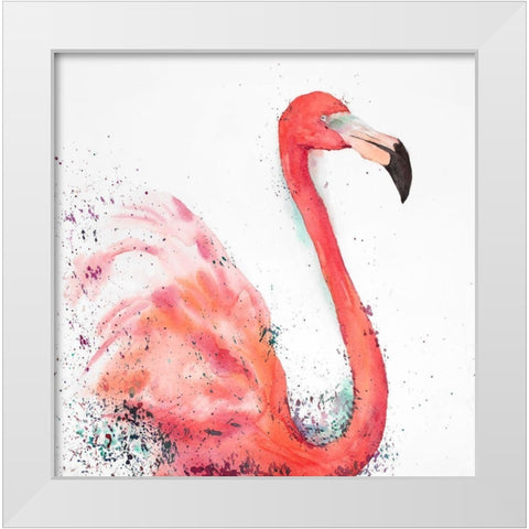 Splashing Flamingo White Modern Wood Framed Art Print by Atelier B Art Studio