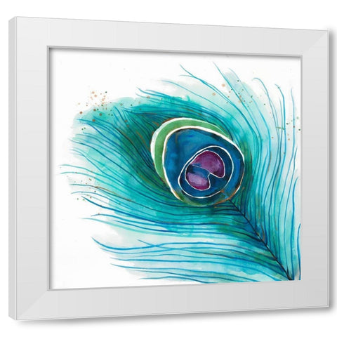 Peacock Feather Closeup White Modern Wood Framed Art Print by Atelier B Art Studio
