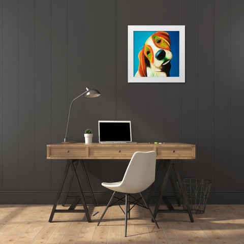 COLORFUL BEAGLE DOG White Modern Wood Framed Art Print by Atelier B Art Studio