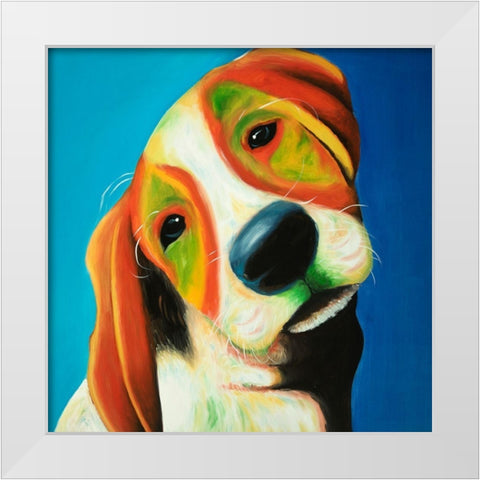 COLORFUL BEAGLE DOG White Modern Wood Framed Art Print by Atelier B Art Studio