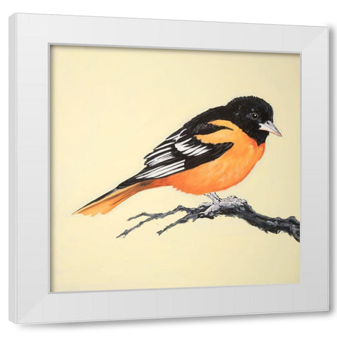 REALISTIC LITTLE BIRD ON A BRANCH White Modern Wood Framed Art Print by Atelier B Art Studio