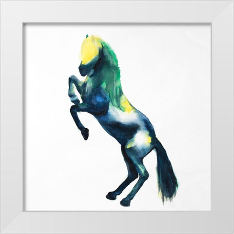 Greeting Colorful Horse White Modern Wood Framed Art Print by Atelier B Art Studio