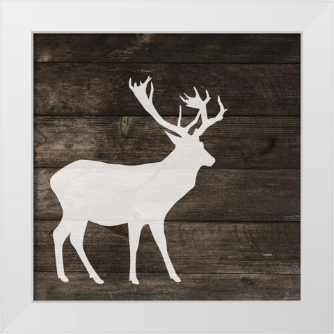 Left Side Deer Silhouette on Wood White Modern Wood Framed Art Print by Atelier B Art Studio