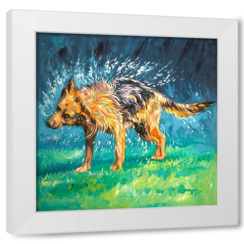 SPIN-DRY WET GERMAN SHEPHERD White Modern Wood Framed Art Print by Atelier B Art Studio