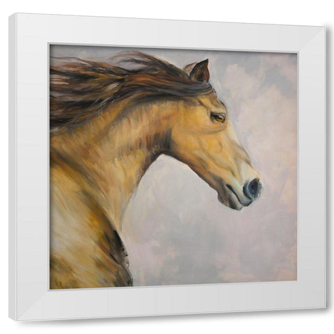 PROUD STEED WITH HIS MANE IN THE WIND White Modern Wood Framed Art Print by Atelier B Art Studio