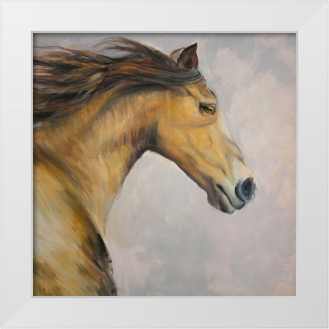 PROUD STEED WITH HIS MANE IN THE WIND White Modern Wood Framed Art Print by Atelier B Art Studio