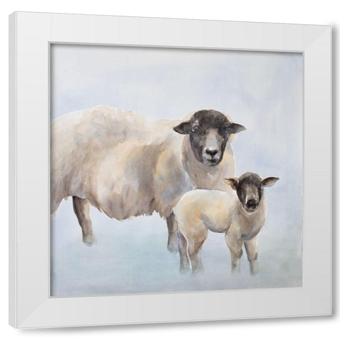 Sheep with a Lamb White Modern Wood Framed Art Print by Atelier B Art Studio