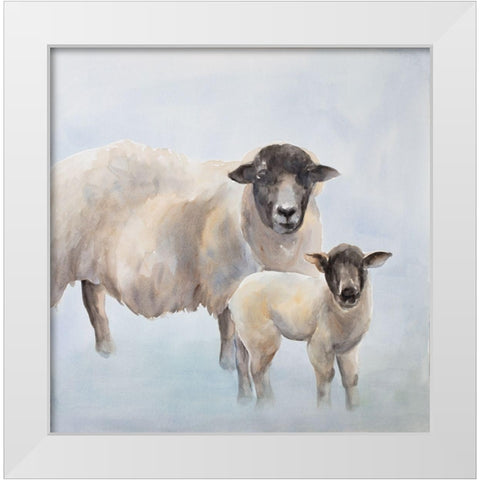Sheep with a Lamb White Modern Wood Framed Art Print by Atelier B Art Studio