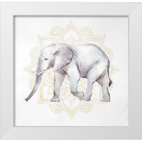 ELEPHANT ON MANDALAS White Modern Wood Framed Art Print by Atelier B Art Studio