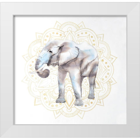 ELEPHANT ON MANDALAS PATERN White Modern Wood Framed Art Print by Atelier B Art Studio
