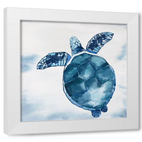 Watercolor Swimming Turtle White Modern Wood Framed Art Print by Atelier B Art Studio