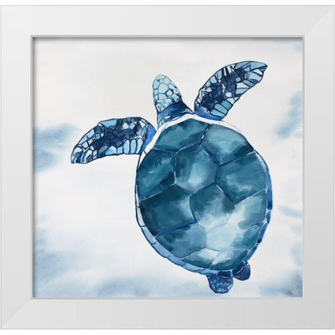 Watercolor Swimming Turtle White Modern Wood Framed Art Print by Atelier B Art Studio