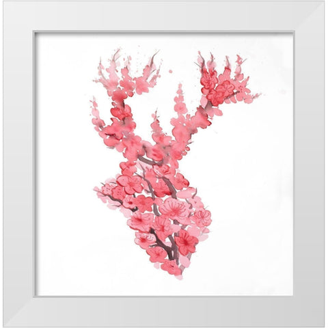 DEER WITH CHERRIES BLOSSOM White Modern Wood Framed Art Print by Atelier B Art Studio