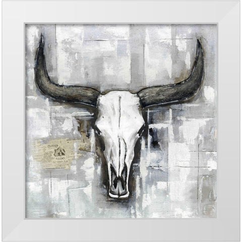 BULL SKULL ON AN INDUSTRIAL BACKGROUND White Modern Wood Framed Art Print by Atelier B Art Studio