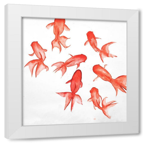RED FISHES White Modern Wood Framed Art Print by Atelier B Art Studio