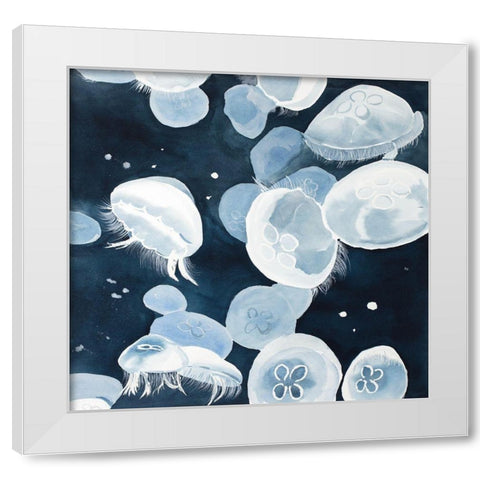 Aurelia Aurita Jellyfishes White Modern Wood Framed Art Print by Atelier B Art Studio