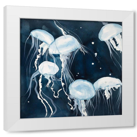 Pelagia Noctiluca Jellyfishes White Modern Wood Framed Art Print by Atelier B Art Studio