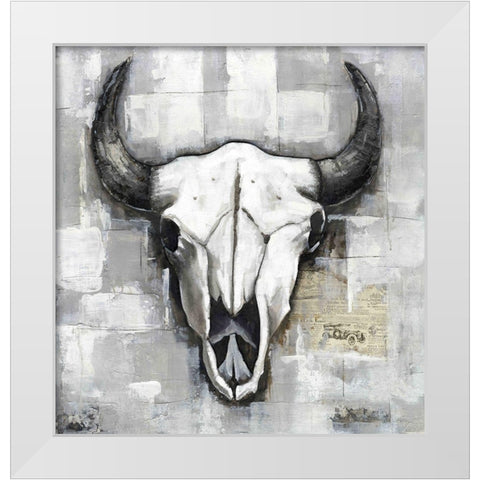 INDUSTRIAL STYLE BULL SKULL White Modern Wood Framed Art Print by Atelier B Art Studio