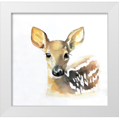 WATERCOLOR FAWN FACE White Modern Wood Framed Art Print by Atelier B Art Studio