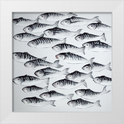 GRAY SCHOOL OF FISH White Modern Wood Framed Art Print by Atelier B Art Studio