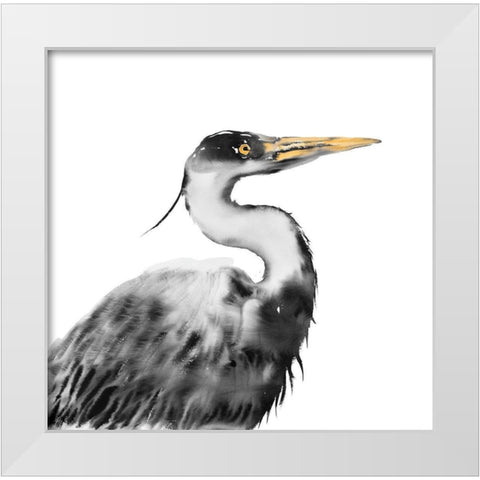 GREAT HERON White Modern Wood Framed Art Print by Atelier B Art Studio