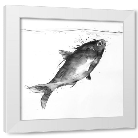 HAPPY SWIMMING FISH White Modern Wood Framed Art Print by Atelier B Art Studio