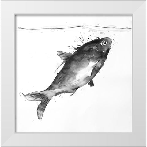 HAPPY SWIMMING FISH White Modern Wood Framed Art Print by Atelier B Art Studio
