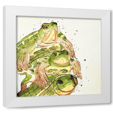 THREE AQUATIC TURTLES White Modern Wood Framed Art Print by Atelier B Art Studio