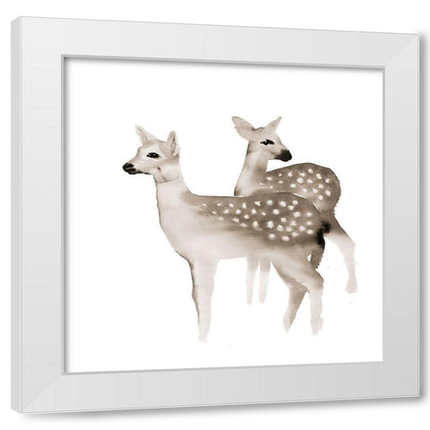 BLUE FAWNS White Modern Wood Framed Art Print by Atelier B Art Studio