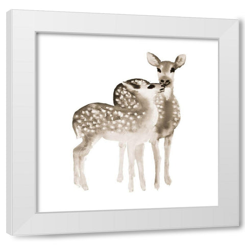 BLUE FAWNS LOVE White Modern Wood Framed Art Print by Atelier B Art Studio