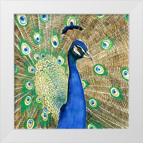 PEACOCK White Modern Wood Framed Art Print by Atelier B Art Studio