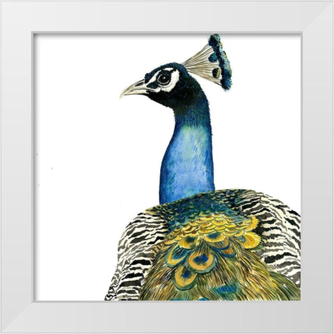 WATERCOLOR PEACOCK White Modern Wood Framed Art Print by Atelier B Art Studio