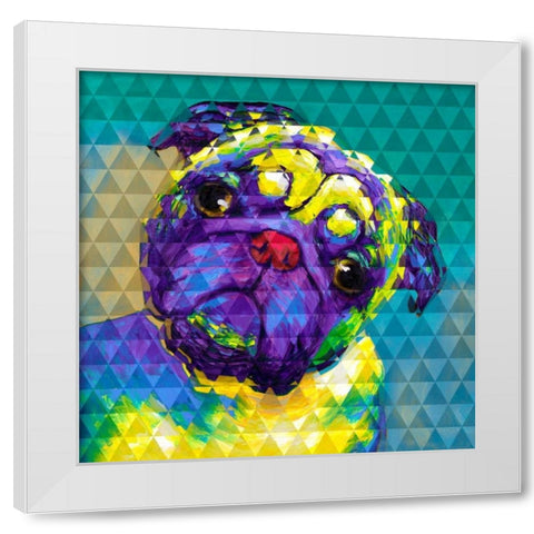 Geometric Curious Pug White Modern Wood Framed Art Print by Atelier B Art Studio