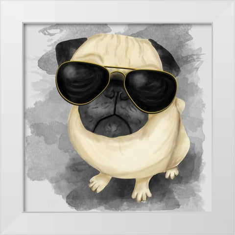 Pug with Sunglasses White Modern Wood Framed Art Print by Atelier B Art Studio