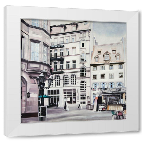 STREET SCENE IN GERMANY White Modern Wood Framed Art Print by Atelier B Art Studio