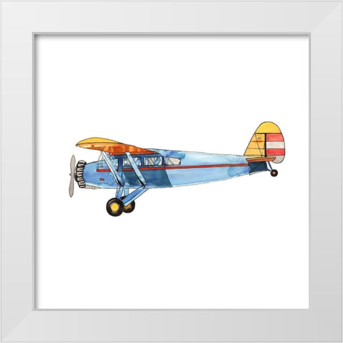 SMALL BLUE PLANE White Modern Wood Framed Art Print by Atelier B Art Studio