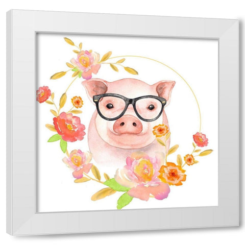 HAPPY LITTLE PIG White Modern Wood Framed Art Print by Atelier B Art Studio