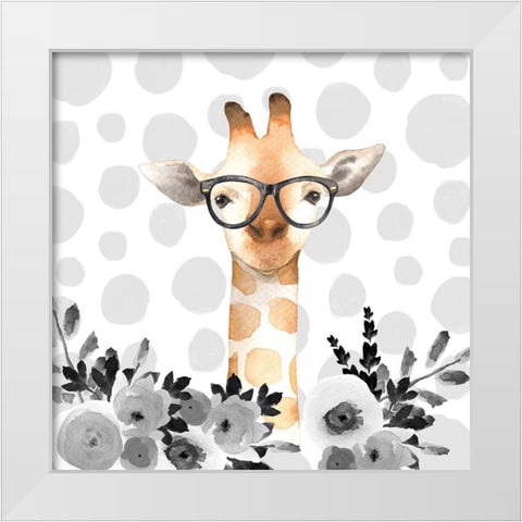 GEEK GIRAFFE White Modern Wood Framed Art Print by Atelier B Art Studio