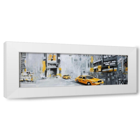 NEW-YORK CITY WITH TAXIS White Modern Wood Framed Art Print by Atelier B Art Studio