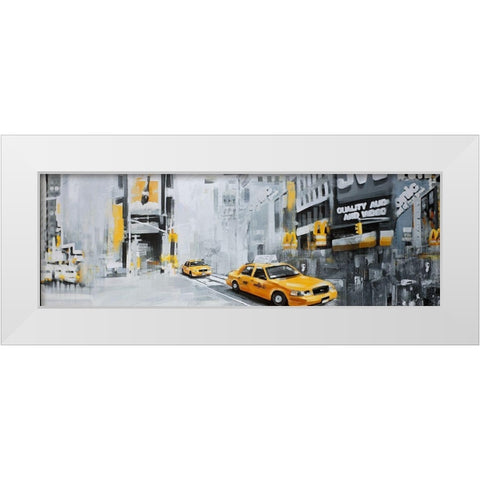 NEW-YORK CITY WITH TAXIS White Modern Wood Framed Art Print by Atelier B Art Studio